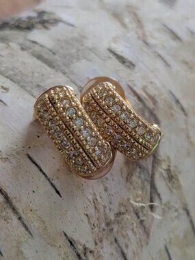 Vintage Christian Dior gold tone clear rhinestone clip on earrings